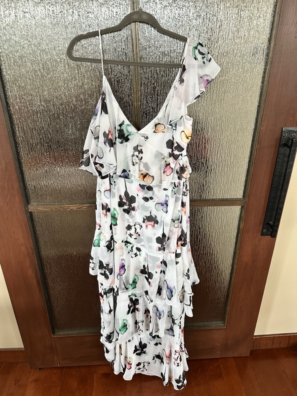 ML Monique Lhuillier Asymetrical Ruffle Gardenia Floral Dress size 16 - Picture 8 of 9